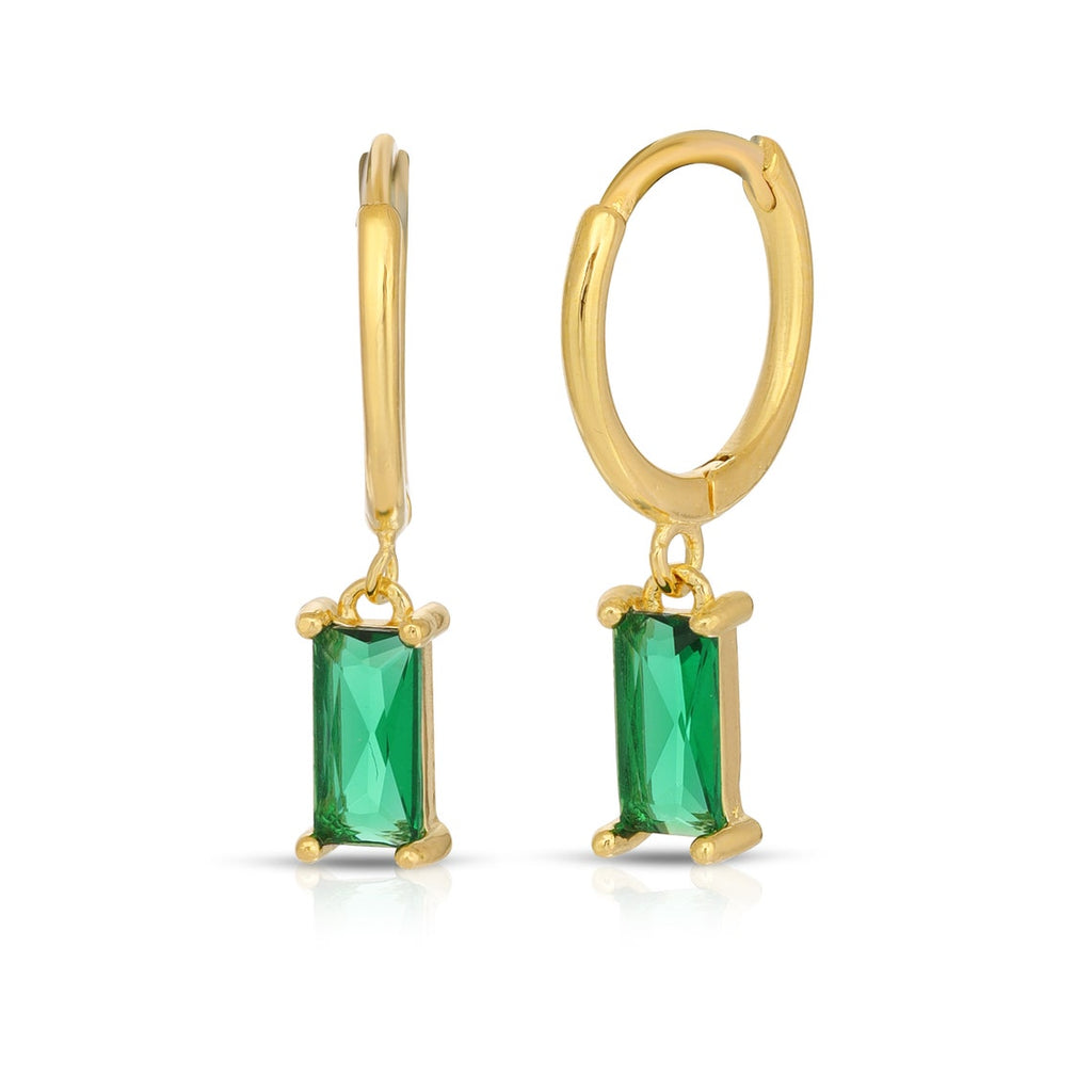 Baguette drop emerald hoop earring sterling silver
