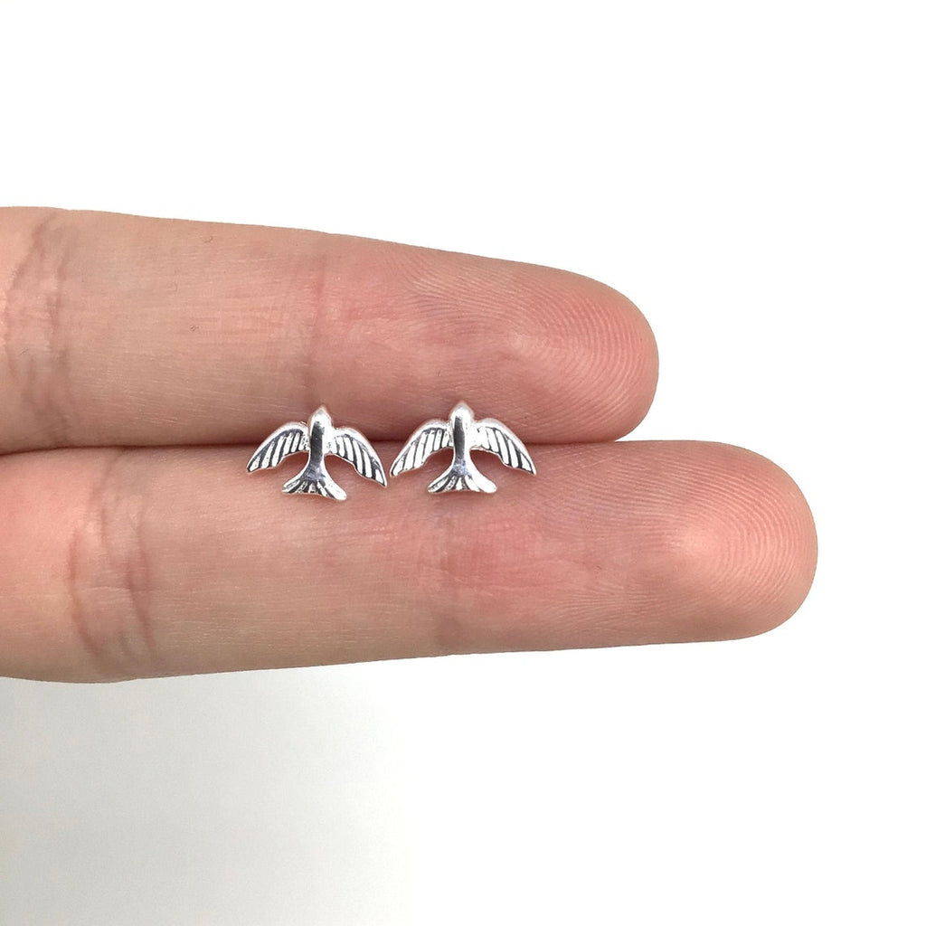 Bird stud earrings sterling silver