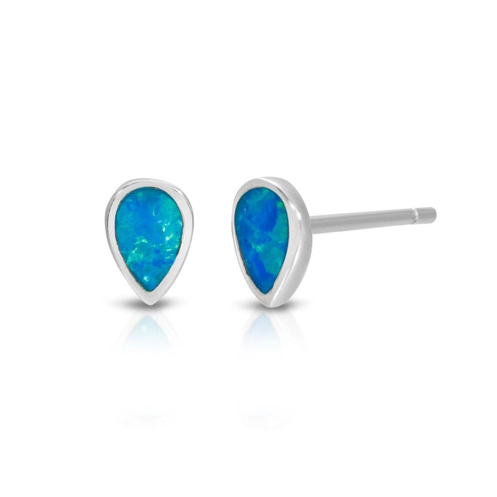 Tiny Opal Teardrop Stud Earrings In Sterling Silver