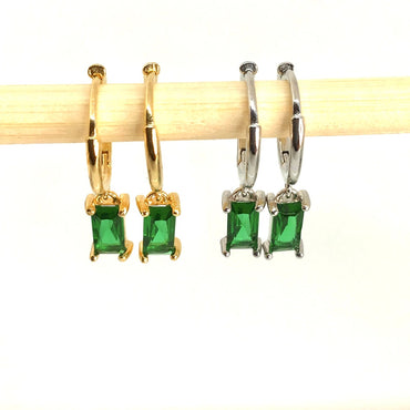 Baguette drop emerald hoop earring sterling silver