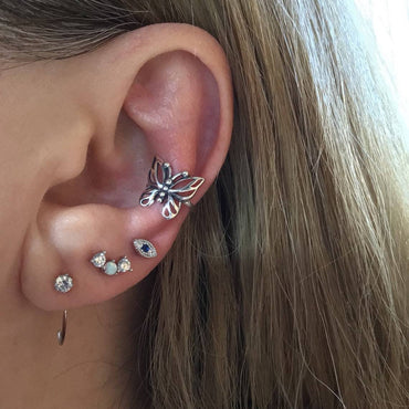 Tiny opal stud earring sterling silver