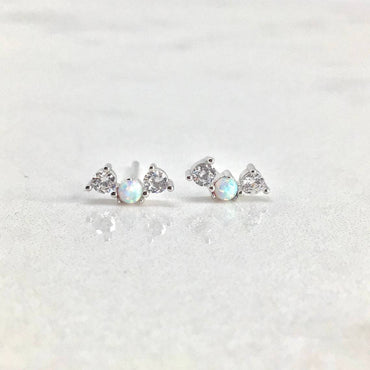 Tiny opal stud earring sterling silver