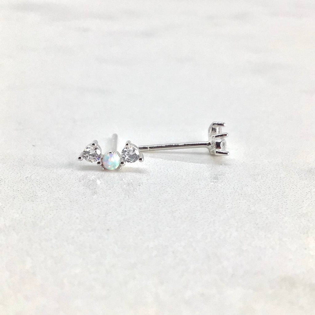 Tiny opal stud earring sterling silver