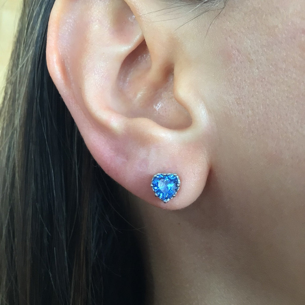 Sapphire heart stud earring sterling silver