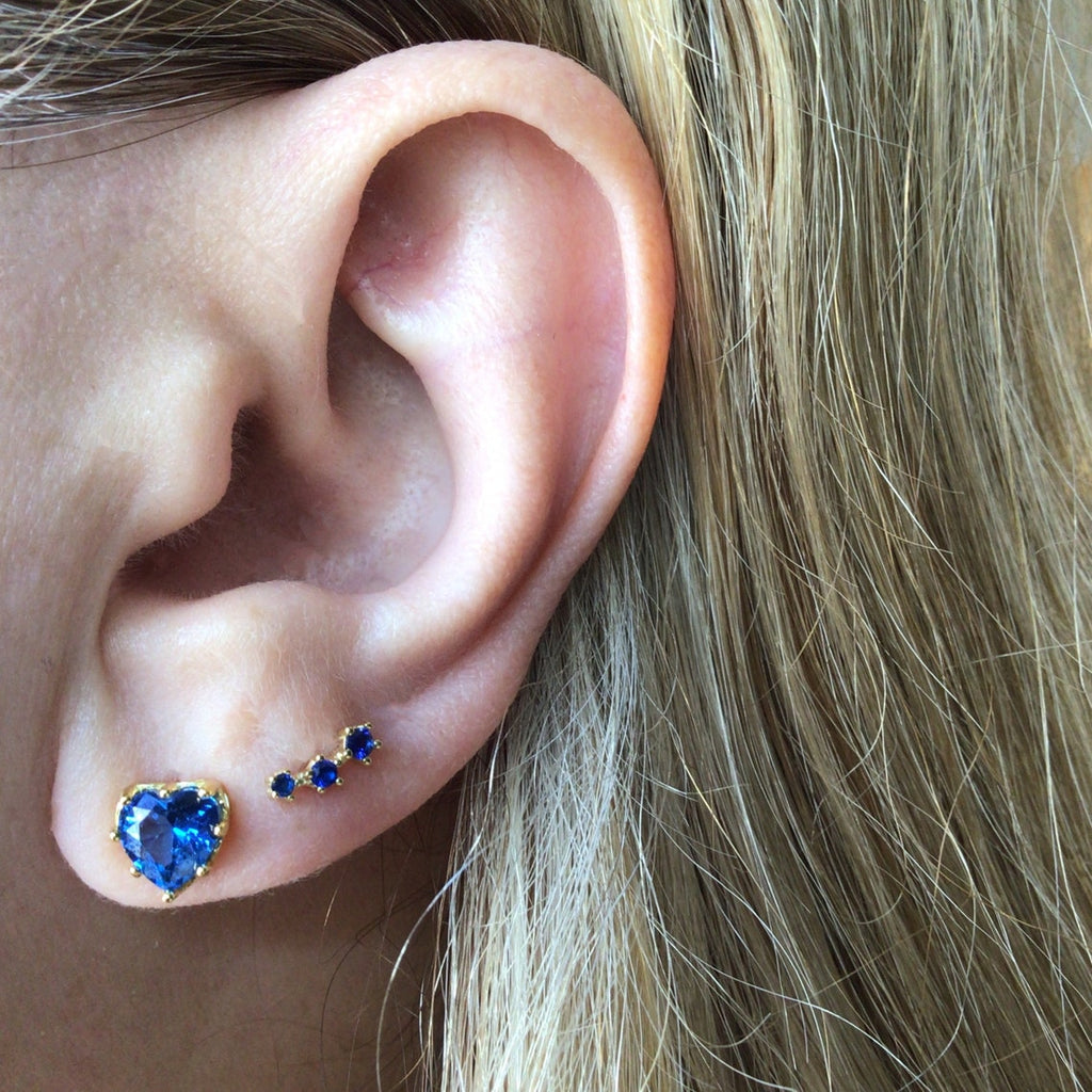 Sapphire heart stud earring sterling silver