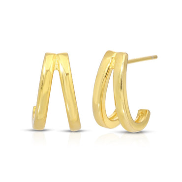 Double line semi hoop stud earring sterling silver