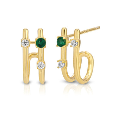 Elegant emerald double hoop earring sterling silver