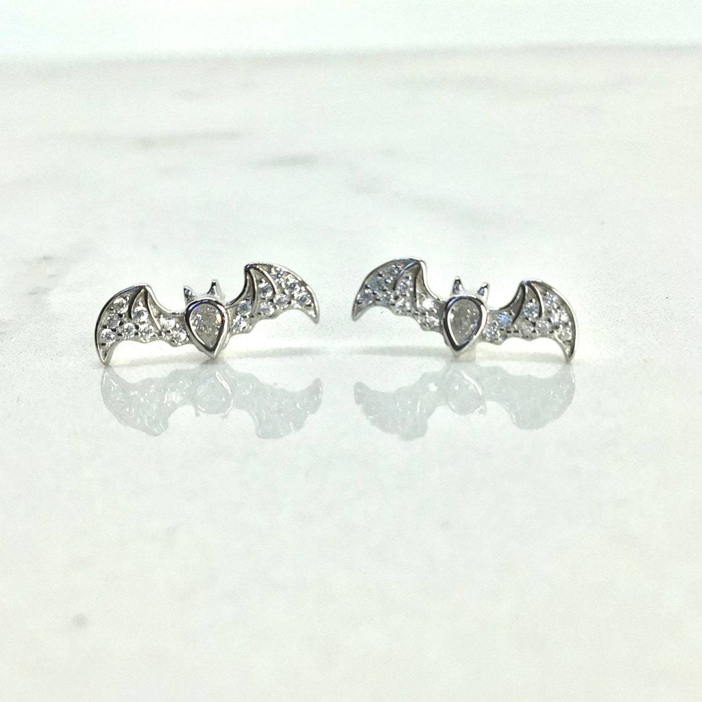 Tiny bat stud earring sterling silver