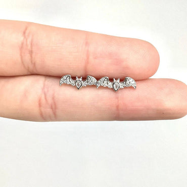 Tiny bat stud earring sterling silver