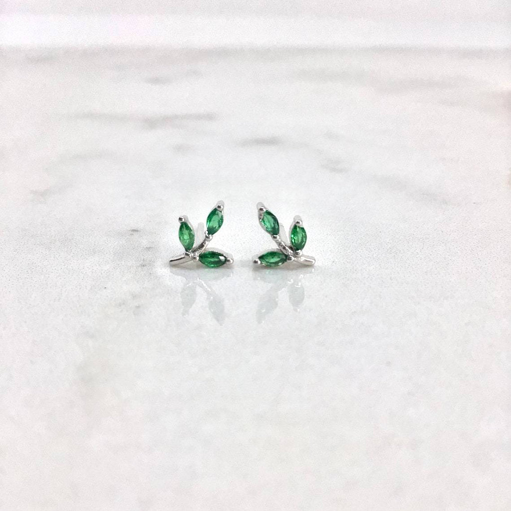 Tiny green twig stud earring sterling silver