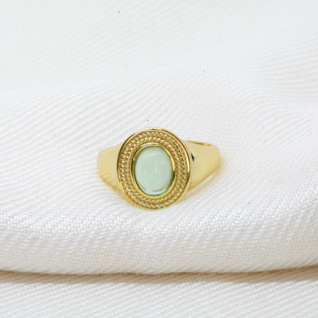 Green agate open ring 18 K gold vermeil