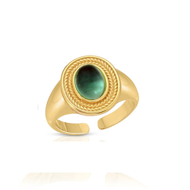 Green agate open ring 18 K gold vermeil