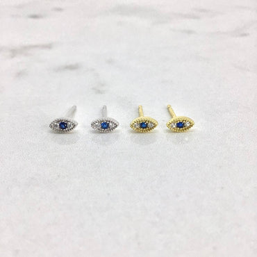 Tiny evil eye stud earring sterling silver
