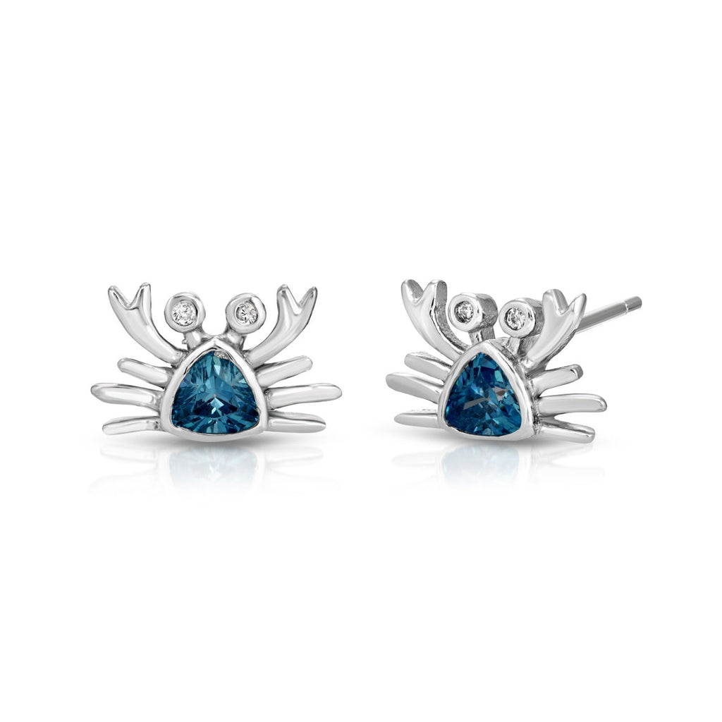 Blue topaz crab stud earring sterling silver