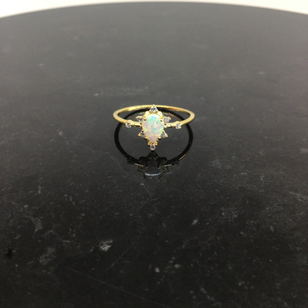 Opal teardrop ring in sterling silver