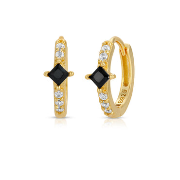 Black Gem Rhombus Tiny Hoop Earring