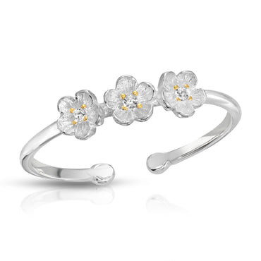 Cherry blossom adjustable pinky ring sterling silver