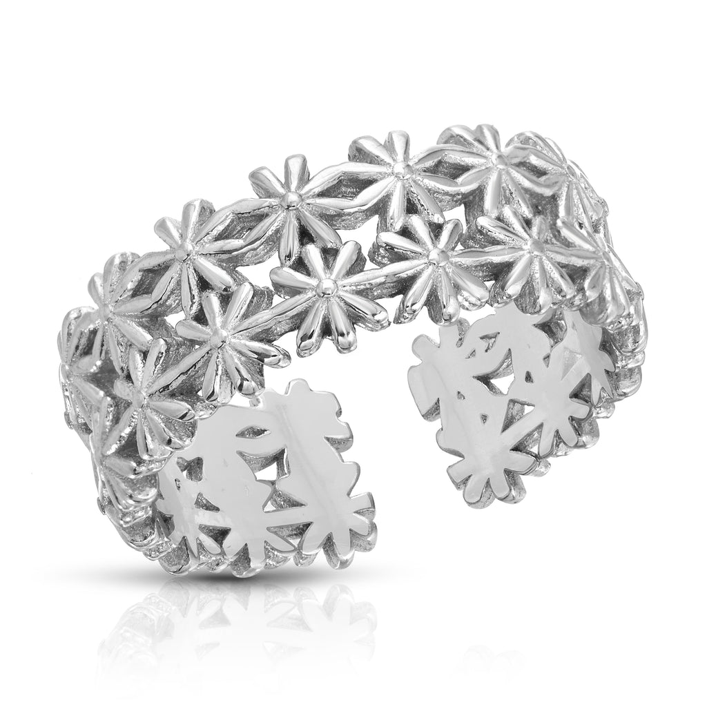 Daisy flower adjustable ring sterling silver