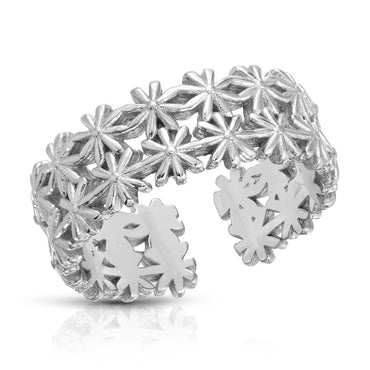 Daisy flower adjustable ring sterling silver
