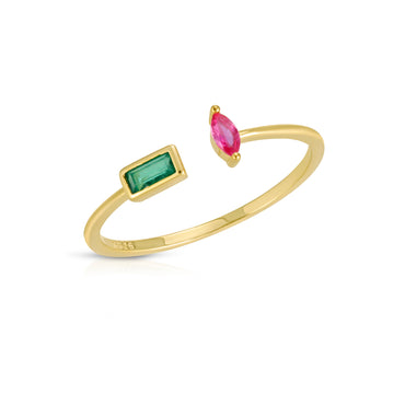 Emerald and Tourmaline Adjustable Ring Sterling Silver