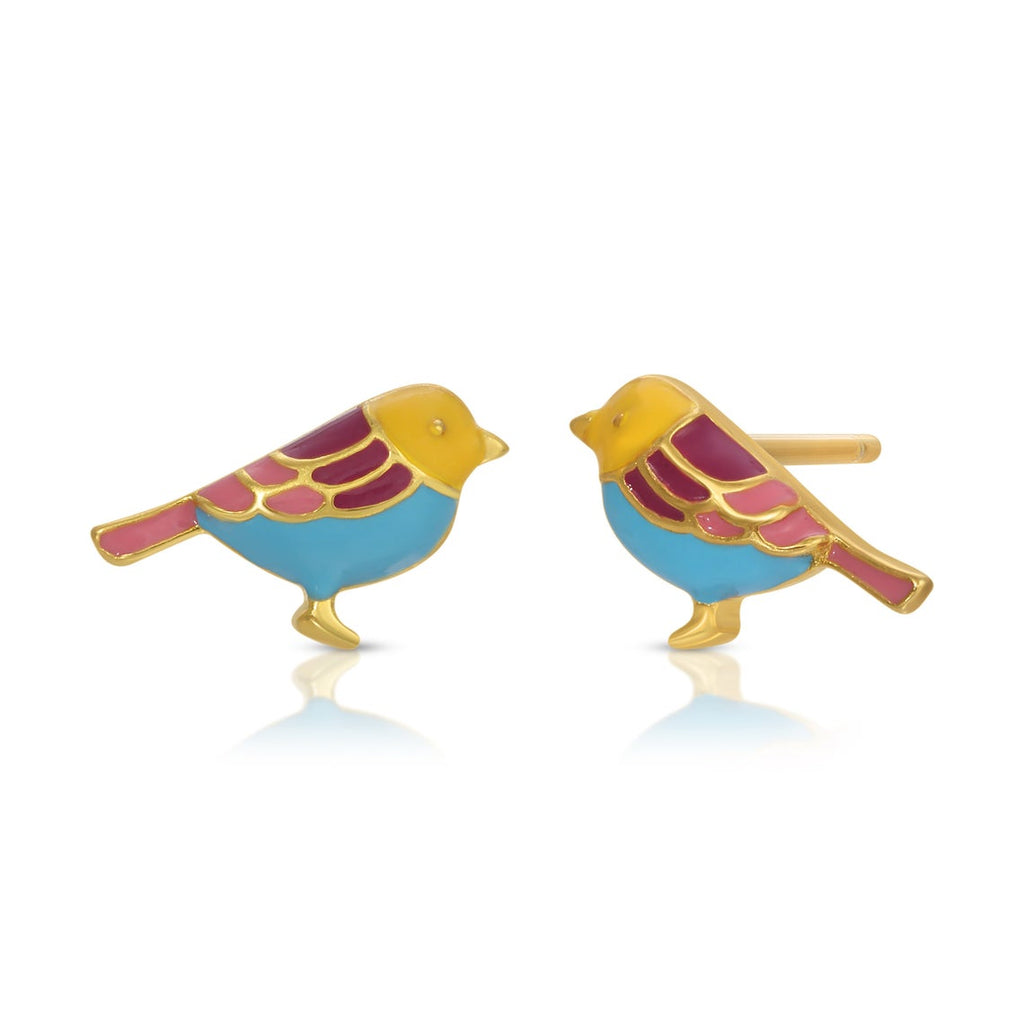 Enamel bird stud earring sterling silver