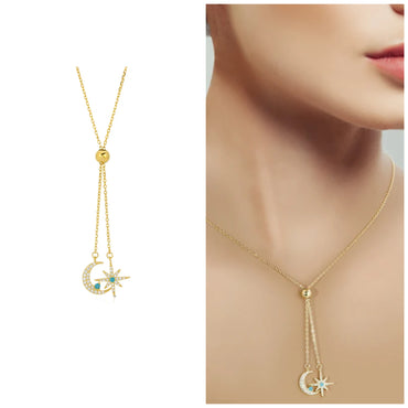 Moon and North Star Necklace in Sterling Silver