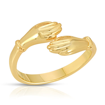 Hugging hands ring sterling silver