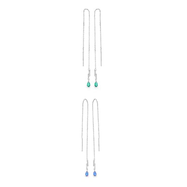 Sapphire tiny teardrop chain ear threader sterling silver