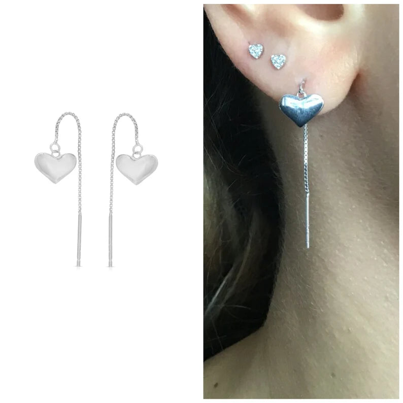 Sterling Silver Big Heart Ear Threader earrings