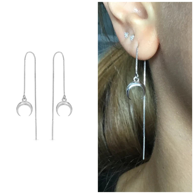 Sterling Silver Crescent Moon Ear Threader earrings