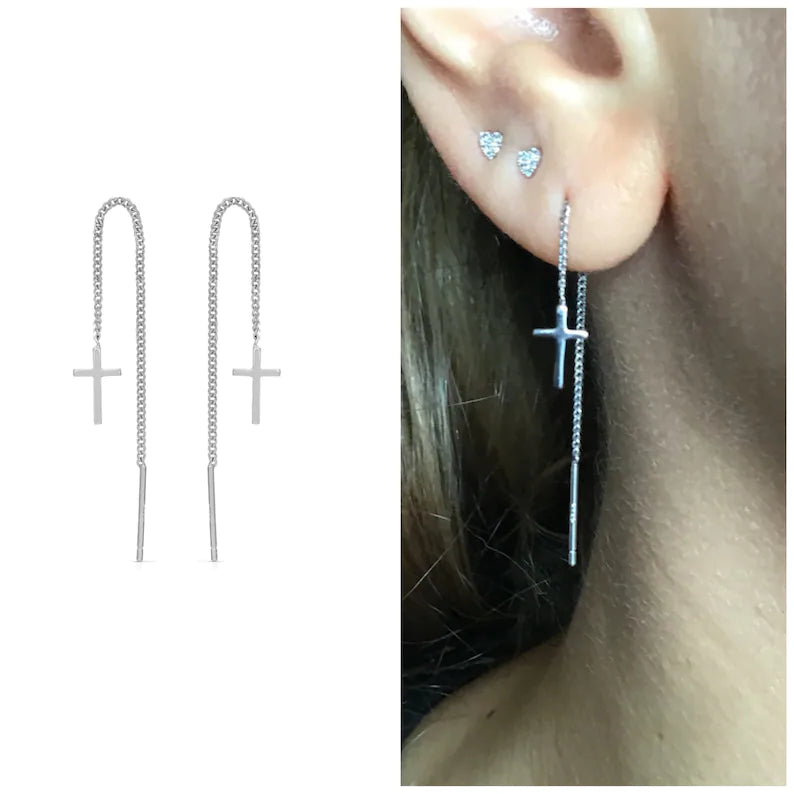 Sterling Silver Cross Ear Threader earrings