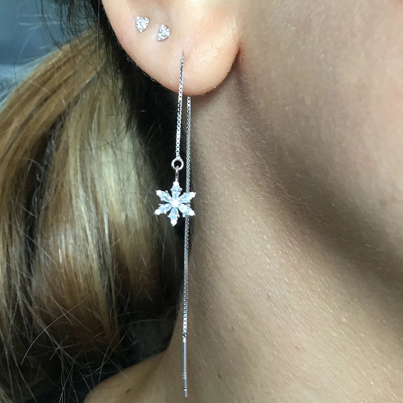 Sterling Silver Snowflake Ear Threader earrings