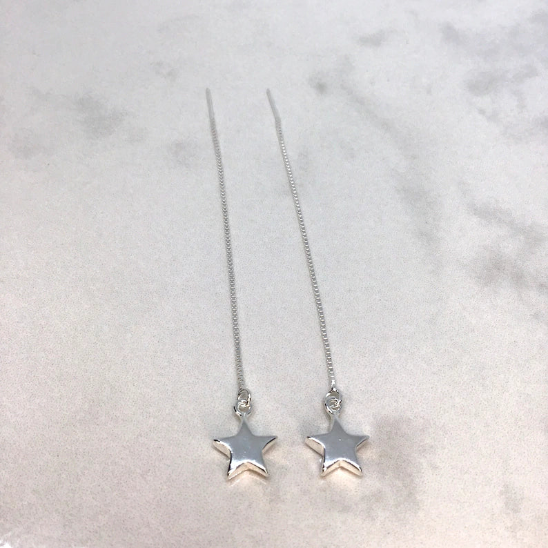 Star ear threader earrings sterling silver small