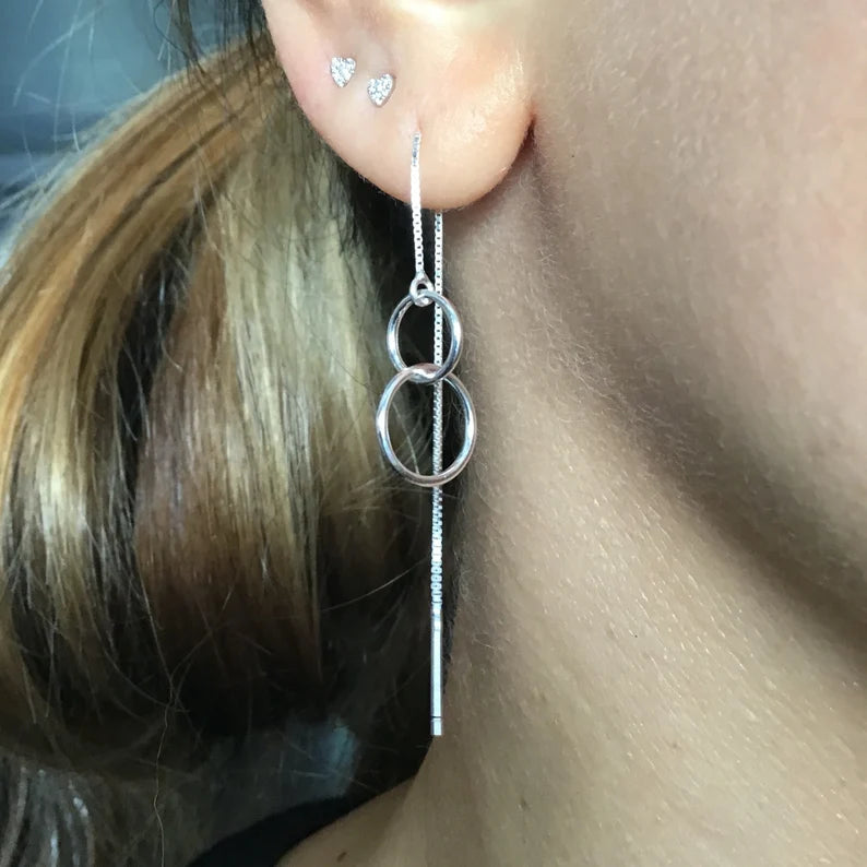 Sterling Silver Double Hoop Ear Threader earrings