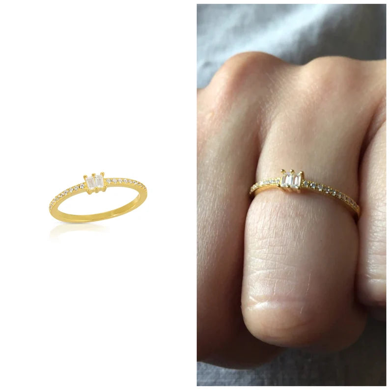 Tiny baguette diamond simulant ring