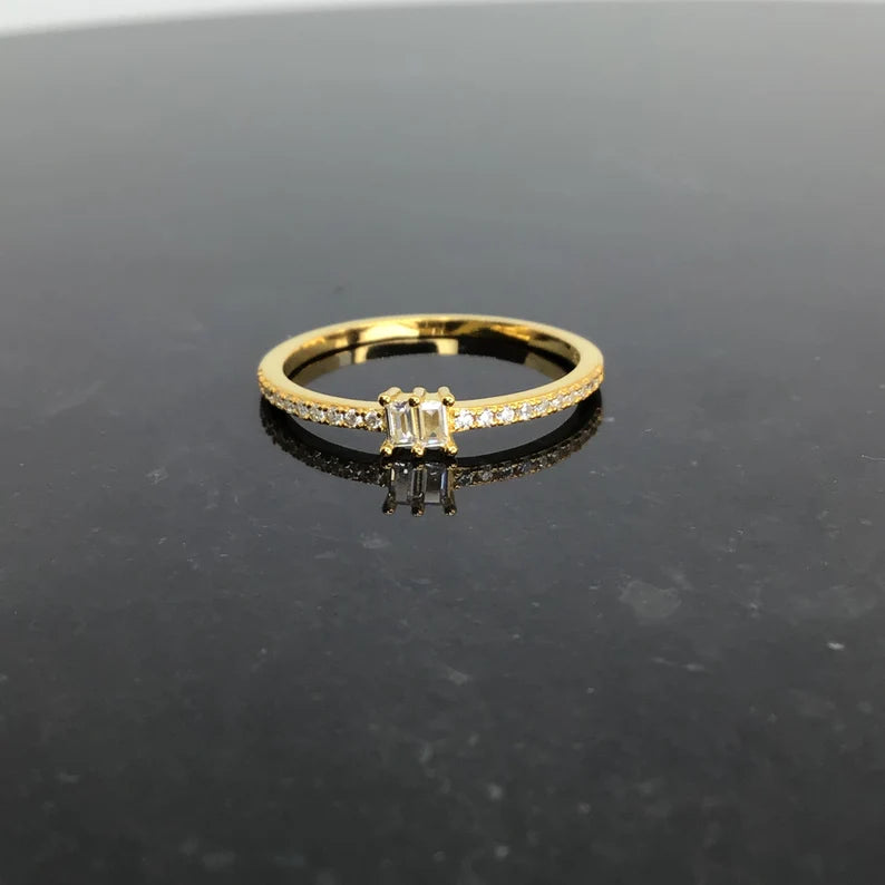 Tiny baguette diamond simulant ring
