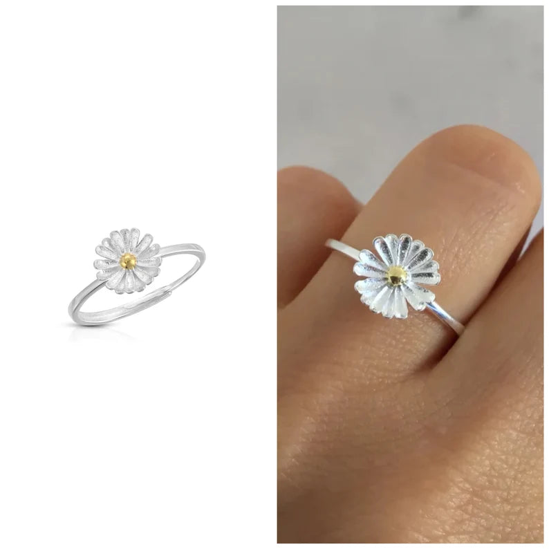 Daisy flower adjustable ring