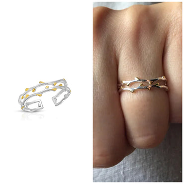 Golden tiny leaves adjustable ring