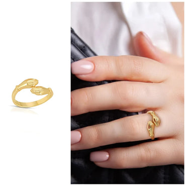 Hugging hands ring sterling silver