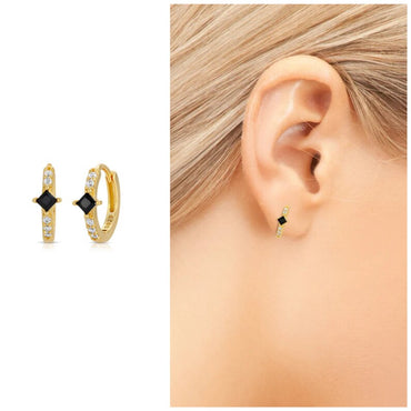 Black Gem Rhombus Tiny Hoop Earring