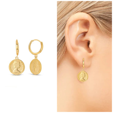 Coin minimalist hoop earring sterling silver