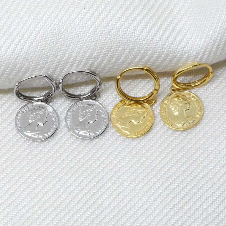 Coin minimalist hoop earring sterling silver