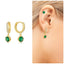Dainty Dangle Green Simulated Emerald 925 Sterling Silver Hoop Earring