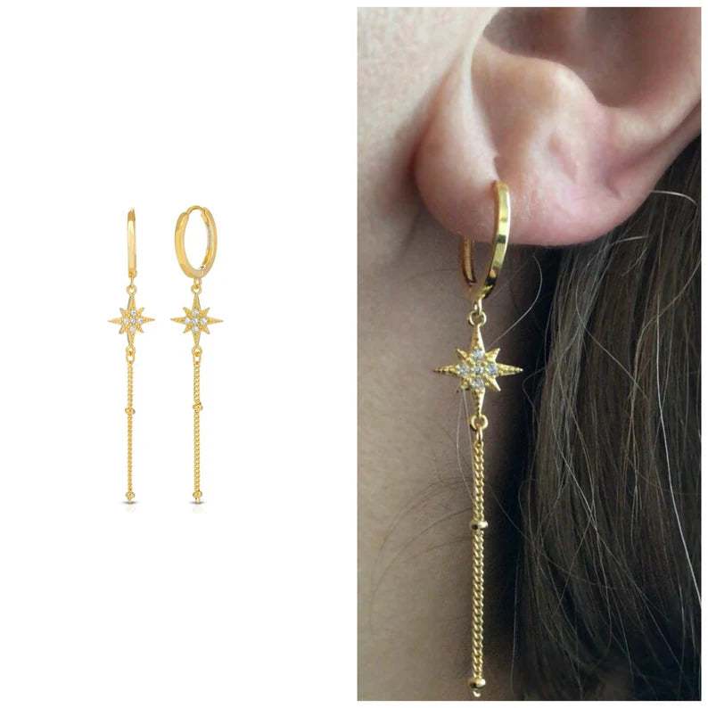 North star hoop earrings sterling silver