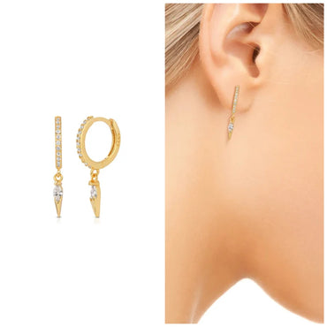 Spike tiny hoop earrings sterling silver-diamond, turquoise, emerald, onyx simulants