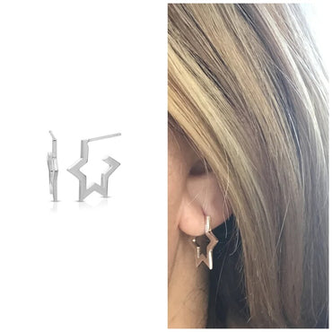 Star hoop earring sterling silver