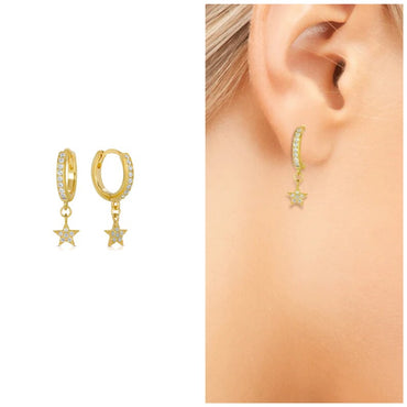 Star Hoop Earring Sterling Silver with Gems