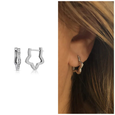 Star rounded hoop earring sterling silver