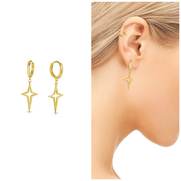 Sterling Silver Cross Star Hoop Earring