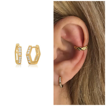 Sterling Silver Hexagon Hoop Earring